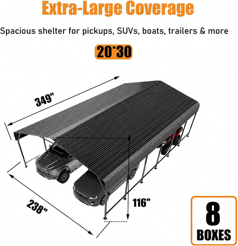 MNLR 20x30 FT Metal Carport Heavy Duty with Galvanized Steel