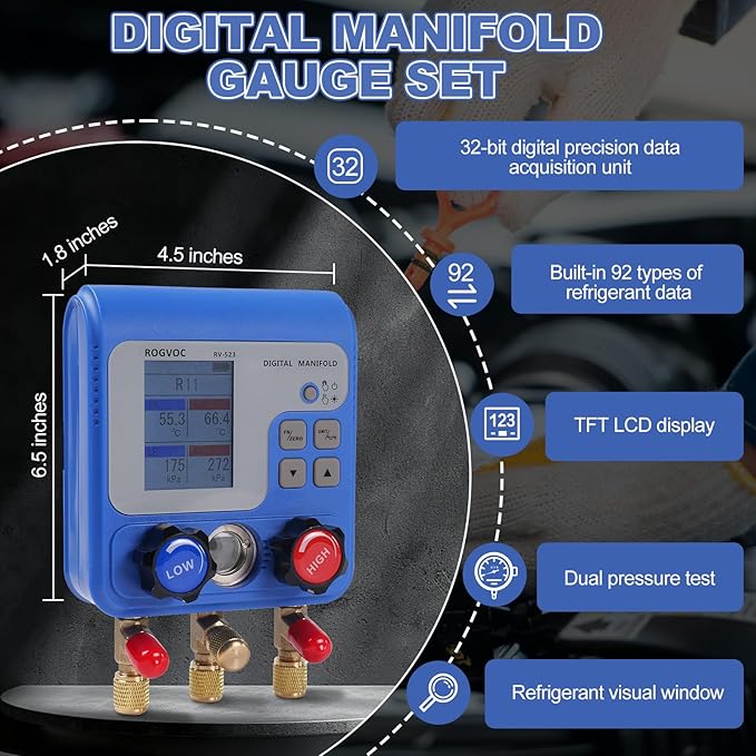 Digital Manifold Gauge Set, HVAC Pressure and Air Tightness Test Gauges