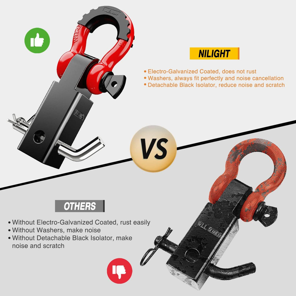 Nilight Shackle Hitch Receiver 2inch for Vehicle Recovery with 3/4" Shackle