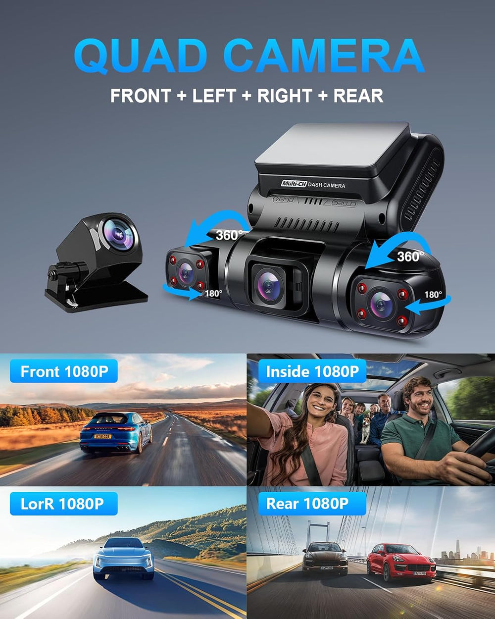 PRUVEEO 360° 4 Channel Dash Cam Front and Rear Inside Left Right, Dash Camera...