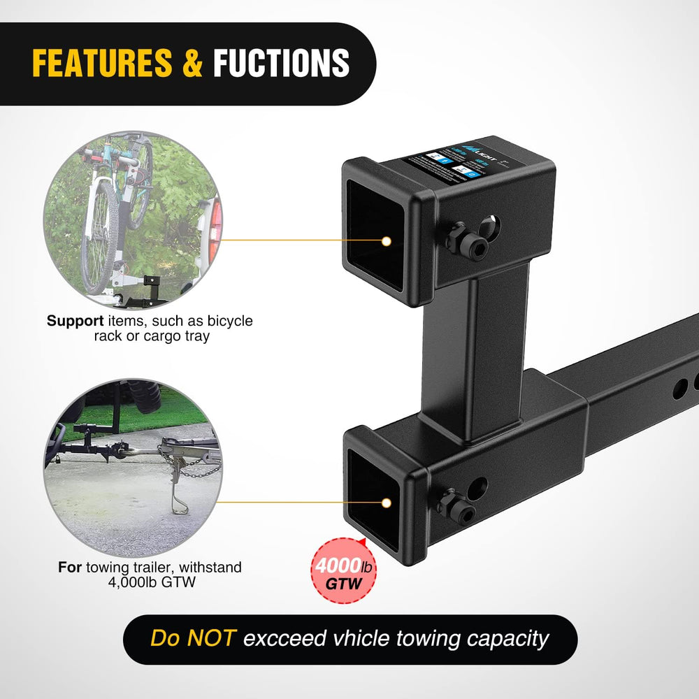 Nilight Dual Hitch Extender to 10", Rise Drop 7-1/2 inch w/Hitch Tightener