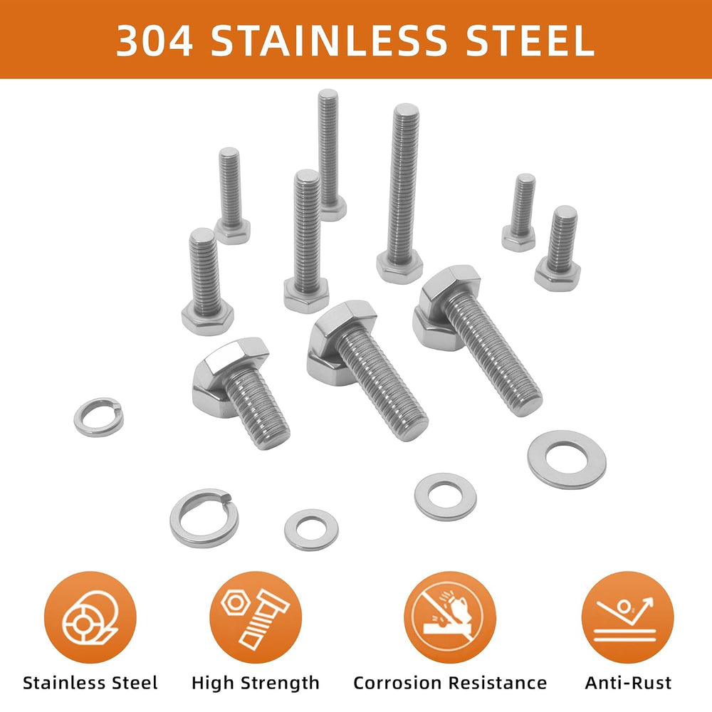 304 Stainless Steel (A2-70) Metric Bolt & Nut Assortment Kit - 408pcs M5/...
