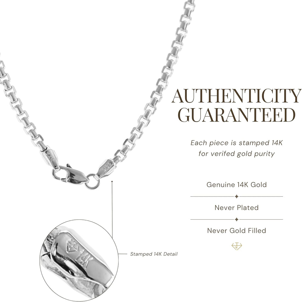 JEWELHEART 14K Real Yellow/White Gold Round Box Chain Necklace, 1.3mm-3.4mm