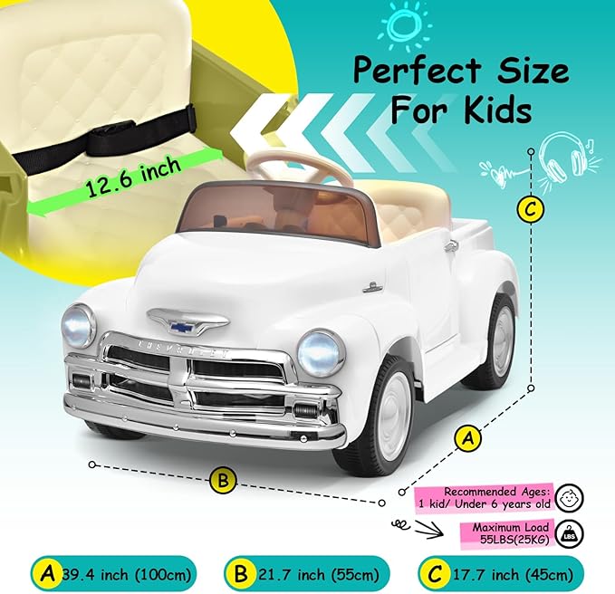 Joywhale 12V Kids Ride on Car Licensed Chevrolet 3100 Pickup Battery Powered