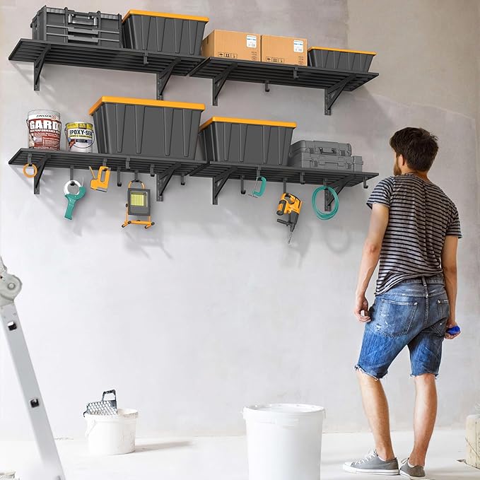 4-Pack 1.5x4ft Garage Shelving Wall Mounted, 1.5 x 4' Heavy Duty Garage S...