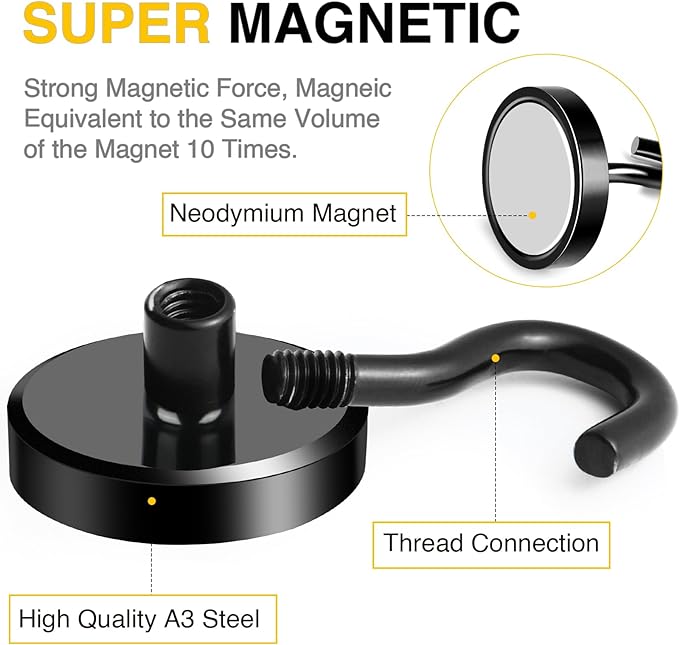 DIYMAG Black Magnetic Hooks, 118 LB Heavy Duty Strong Magnet (20pcs)
