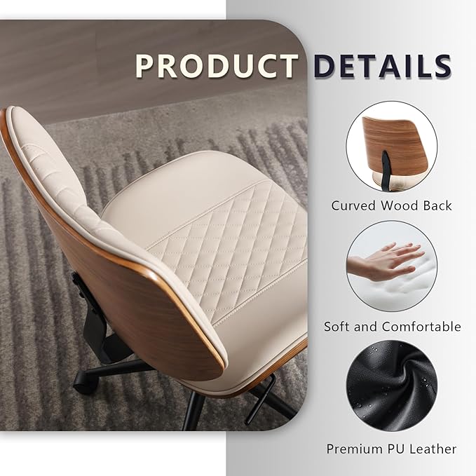 Home Office Chair No Arms with Wheels, Adjustable Height Small Desk Chair