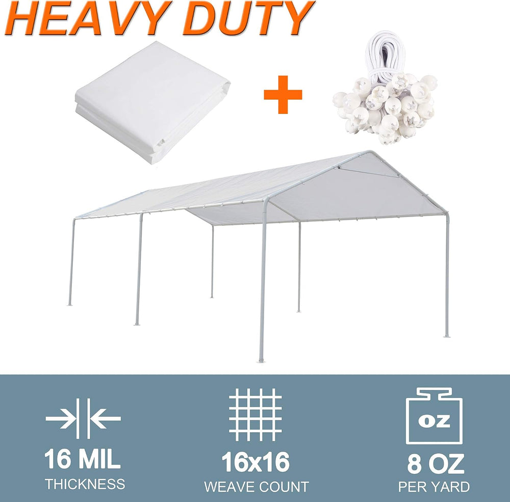 Thanaddo 10 x 20 Ft Carport Replacement Canopy Cover Garage Top Tent Shelter ...