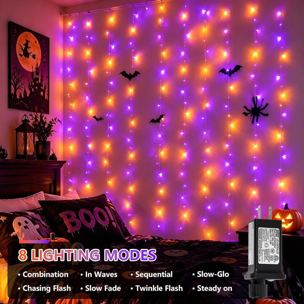 YEGUO 300 LED Orange and Purple Halloween Lights, Curtain Lights Plug in, 8 M...