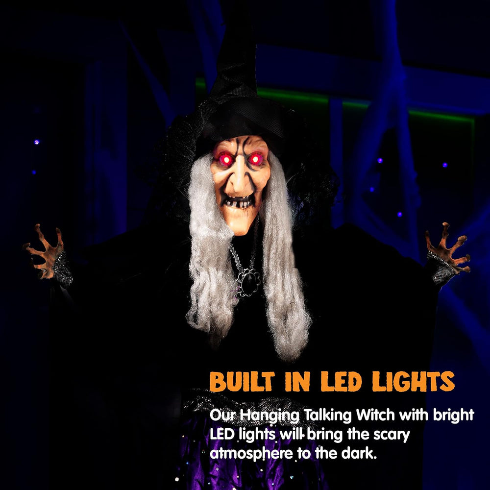 JOYIN 47” Animated Witch Halloween Decorations Outdoor Indoor, Scary Hallowee...