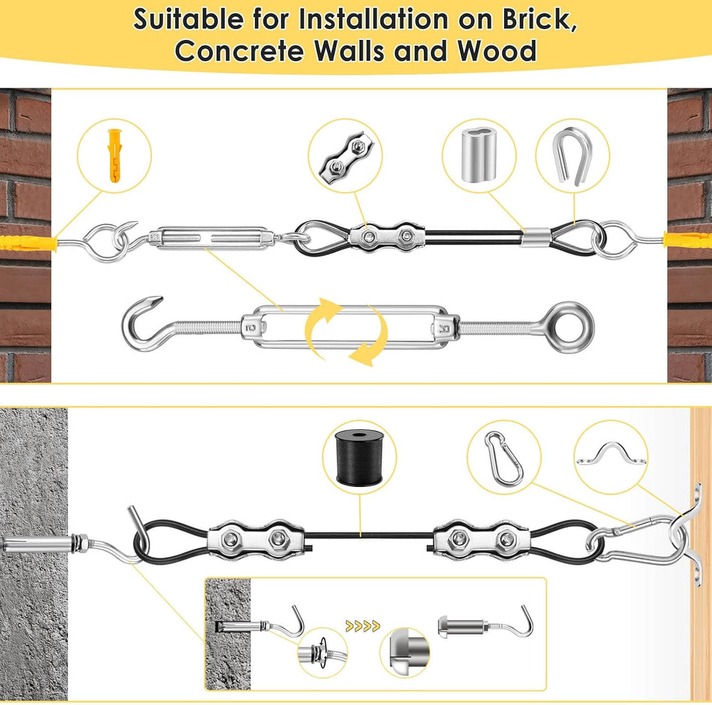Flasoo 215Pcs String Light Hanging Kit, Outdoor Light Guide Wire Rope with 24...