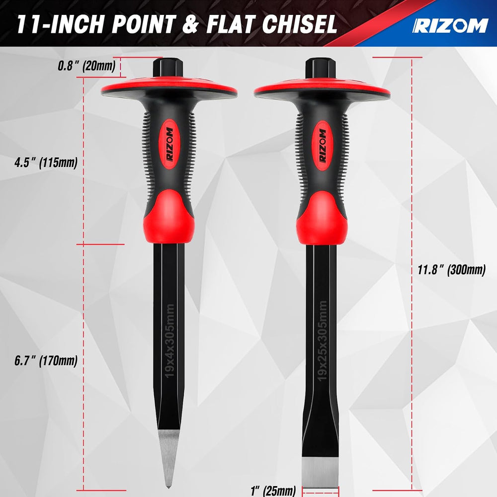 Rizom Chisel Set with Hand Protection, 3 Pcs Stone and Rock Chisel, Heavy Dut...