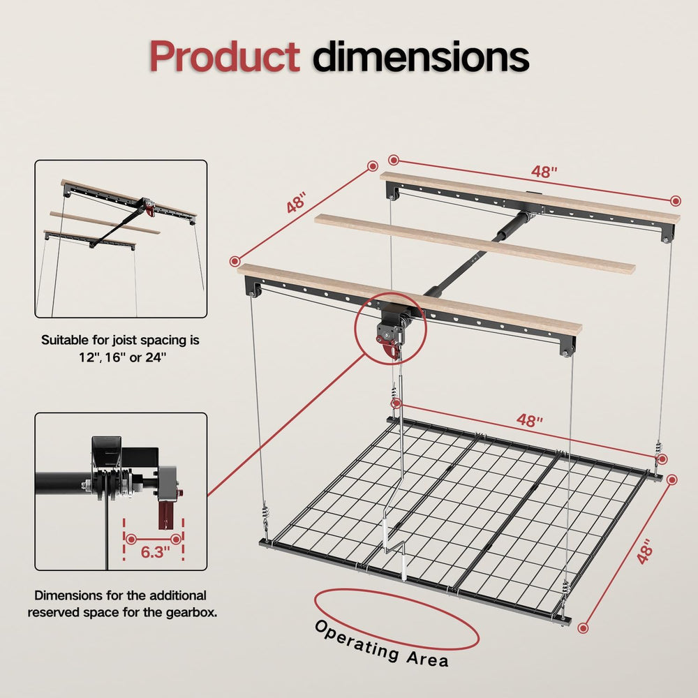 Overhead Garage Storage Lift, Heavy-duty 4x4 Ft Garage Ceiling Storage Racks ...