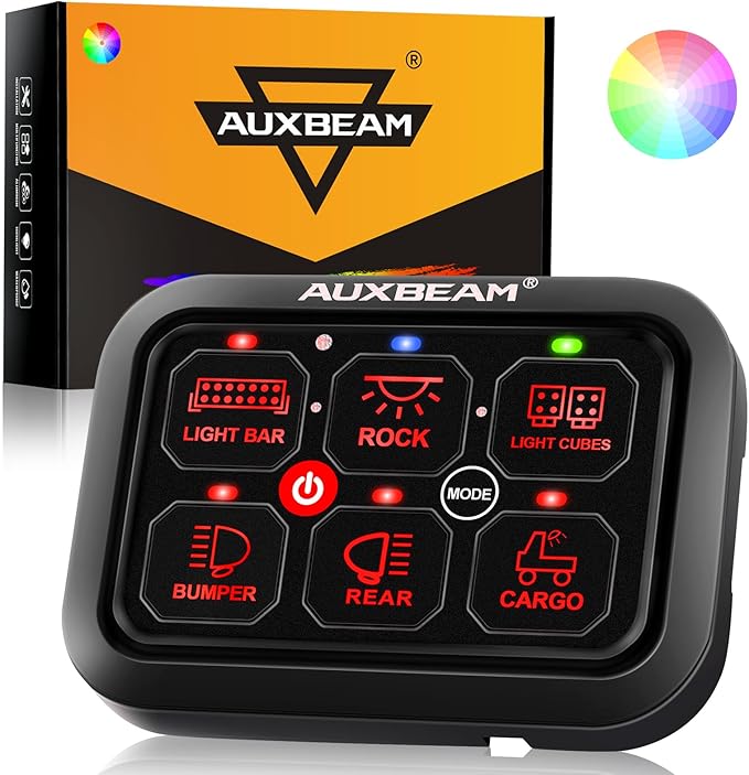 Auxbeam 6 Gang Switch Panel RA60 Toggle Momentary Pulsed RGB Dimmable Switch