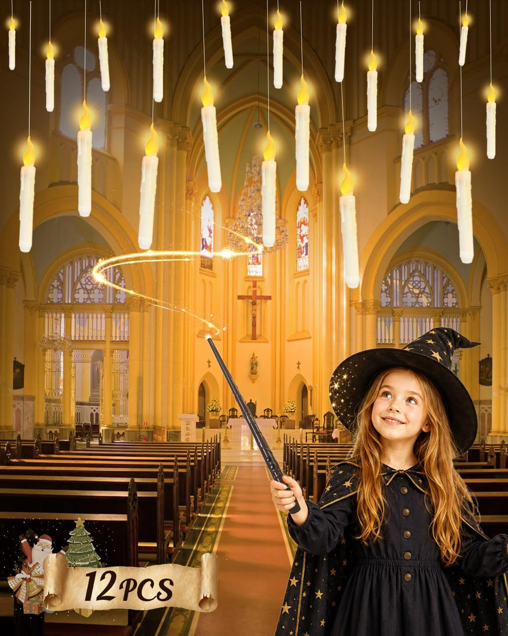 Flameless Floating Candles with Wand,20 Pcs Magic LED Hanging Taper Candles,F...