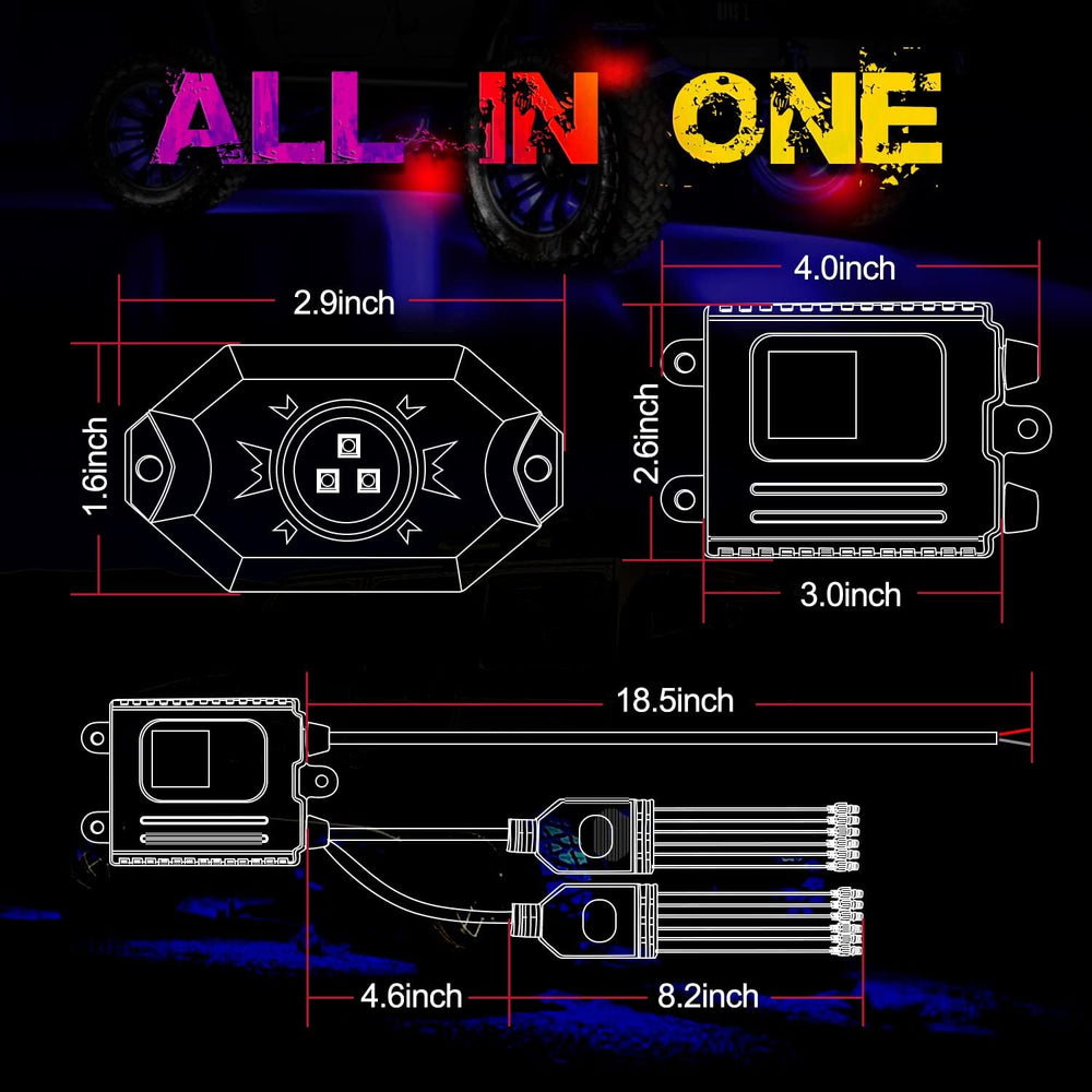 OFFROADTOWN 12 pods LED Rock Lights RGB Multicolor Neon Trail Rig Lights Unde...