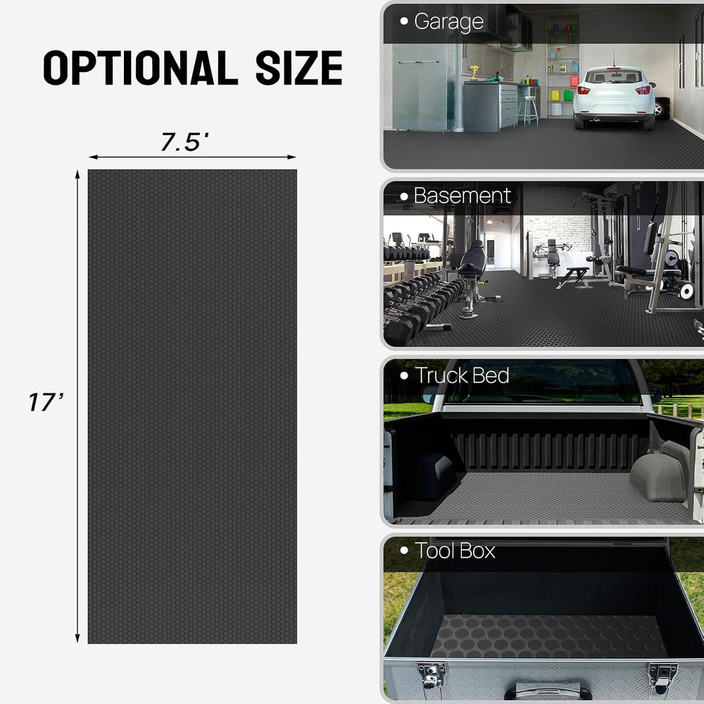 TUFFIOM 7.5 x 17 FT Garage Floor Mat, Thickened Coin Plate PVC Garage Mats Fl...