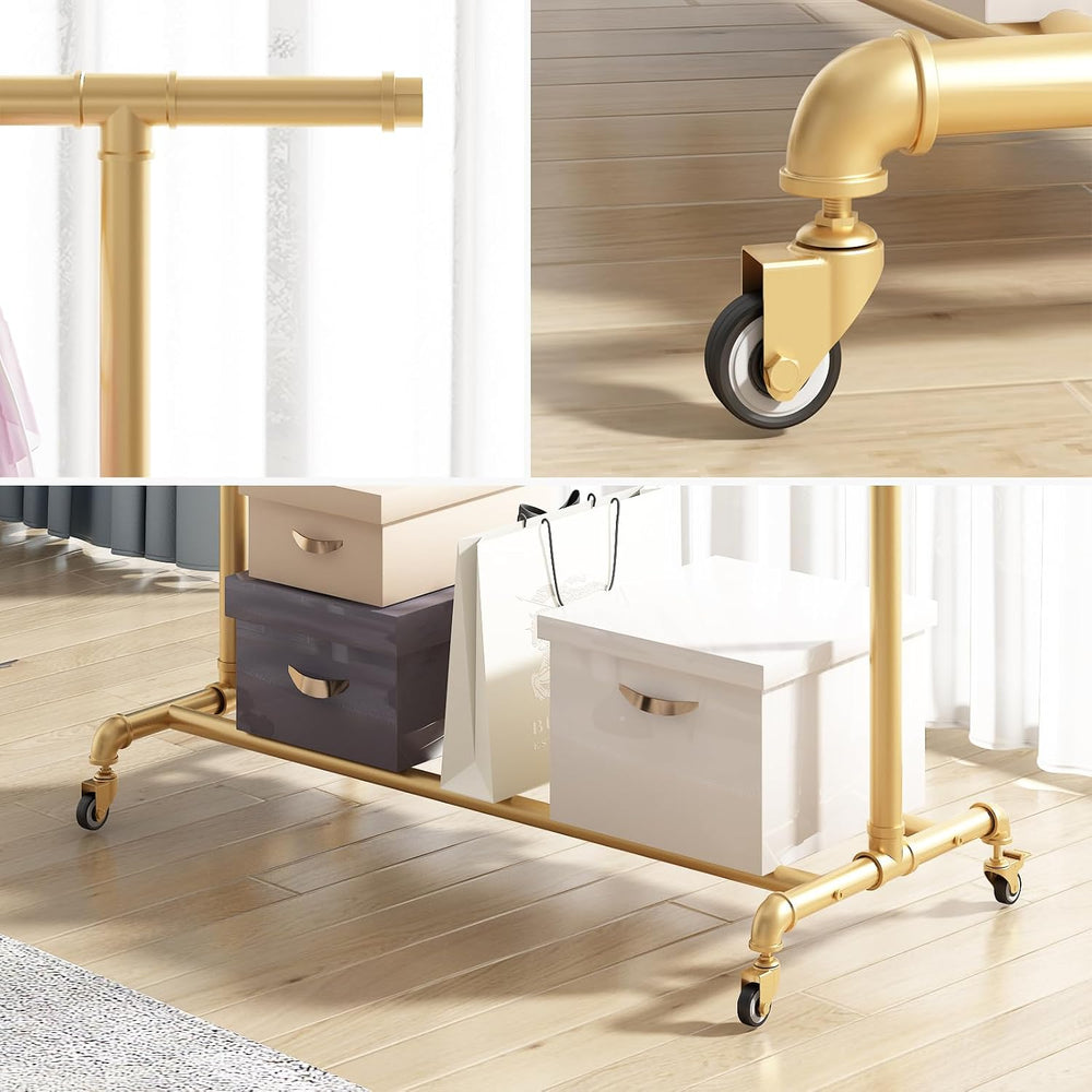 Industrial Pipe Clothing Rack, Heavy Duty Metal Clothes Rack With Wheels, Rol...