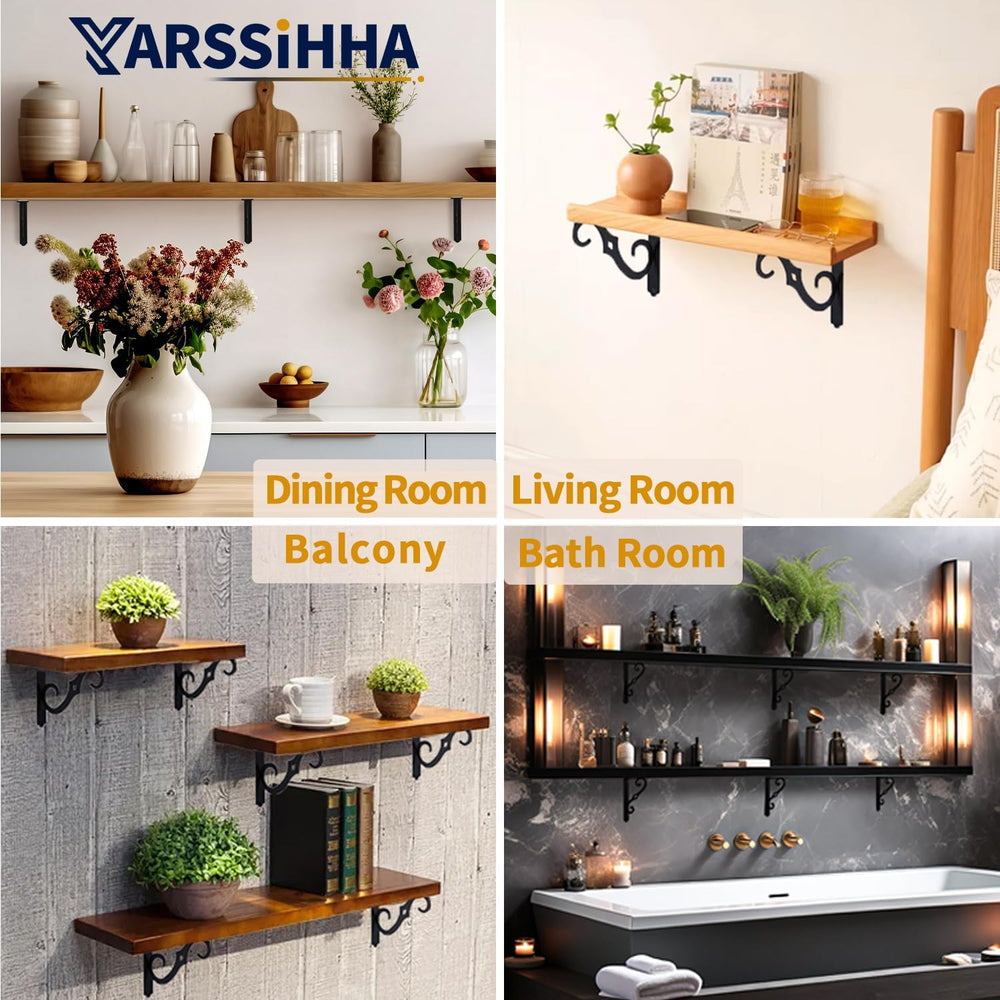 Yarssihha 10 Inch Decorative Shelf Brackets, 6 Pack Wall Mounted Metal Shelvi...