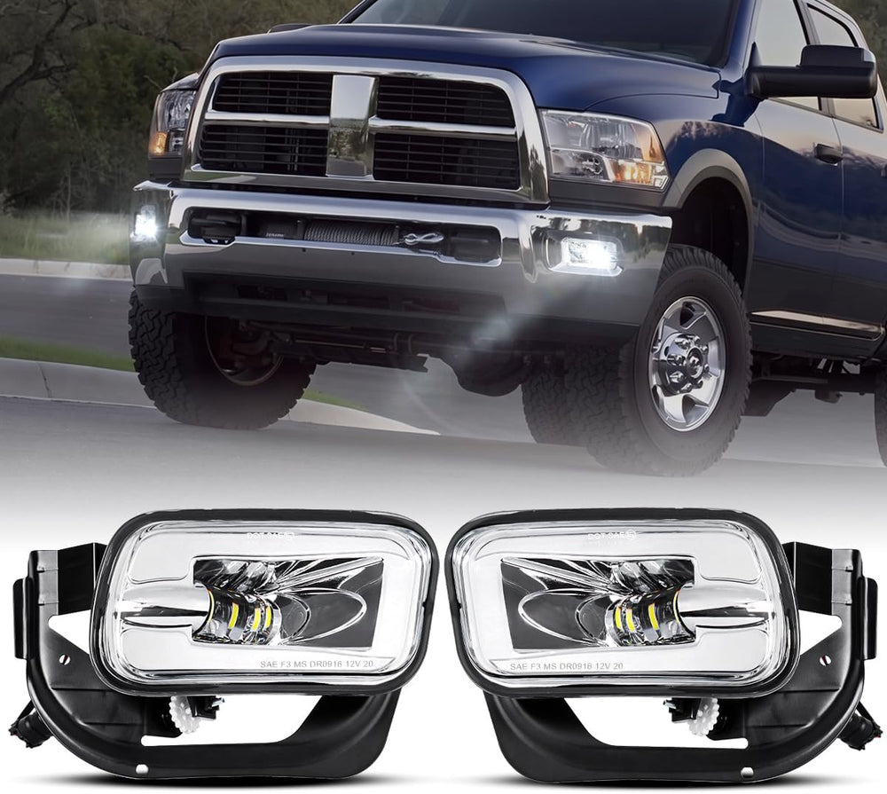 BICYACO DOT LED Fog Light for Dodge Ram 1500 2500 3500 2009-2018, Silver