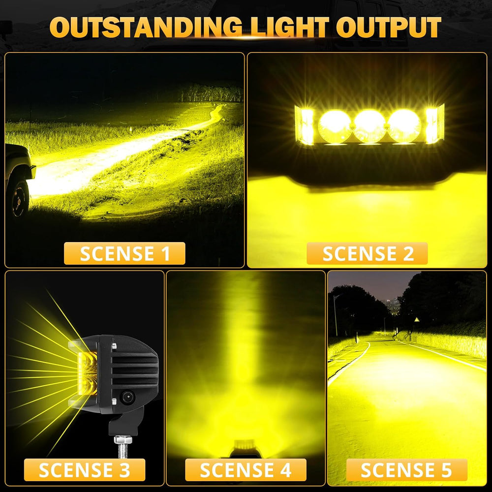 Auxbeam 5inch 68W Amber Fog Light Side Shooter Pod Lights Spot Flood Combo