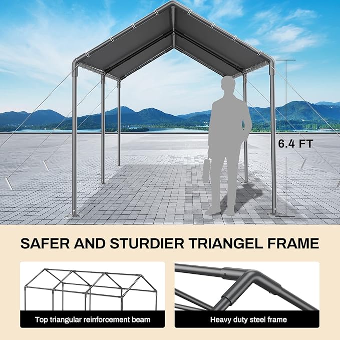 Grezone 10 x 20ft Heavy Duty Carport, Portable Car Tent Garage, All Season UV