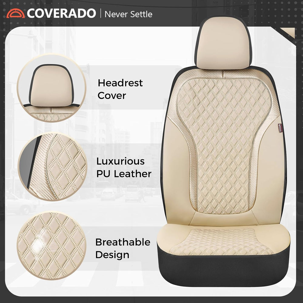 Coverado Front Seat Covers, 2-Pack Luxury Leather Car Seat Cover with Carbon ...