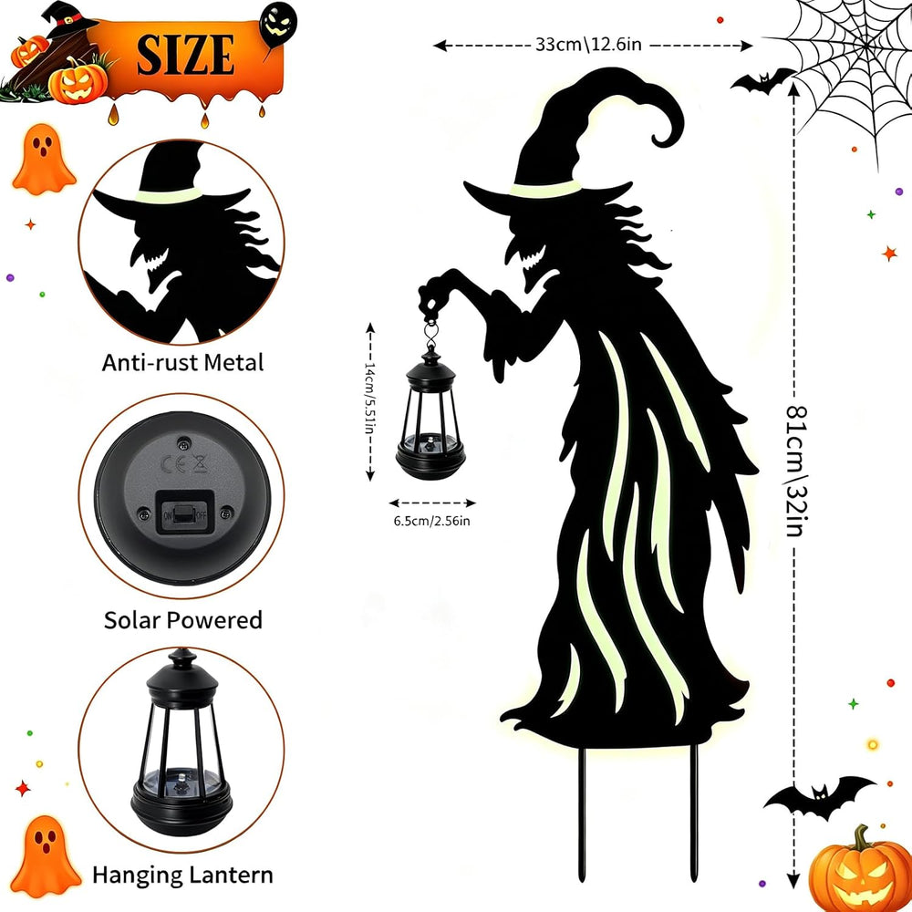 Halloween Decorations Outdoor Metal Witch Garden Stakes with Solar Lights