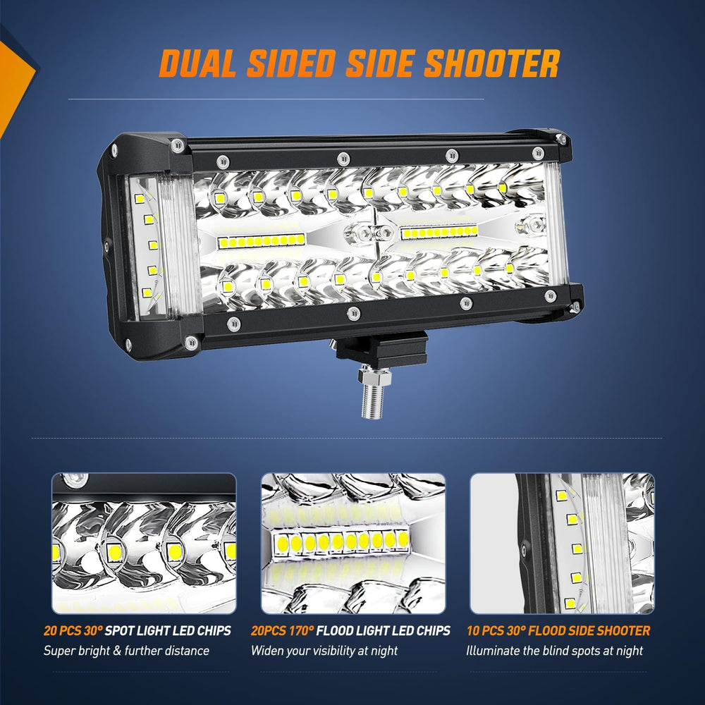 Nilight Side Shooter LED Light Bar 2PCS 7 Inch Triple Row Spot Flood Combo Li...