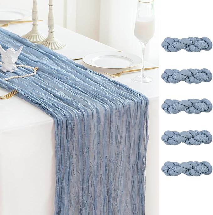 Sioloc 5 Pack Dusty Blue Cheesecloth Table Runner Fall Autumn Decor for Home ...
