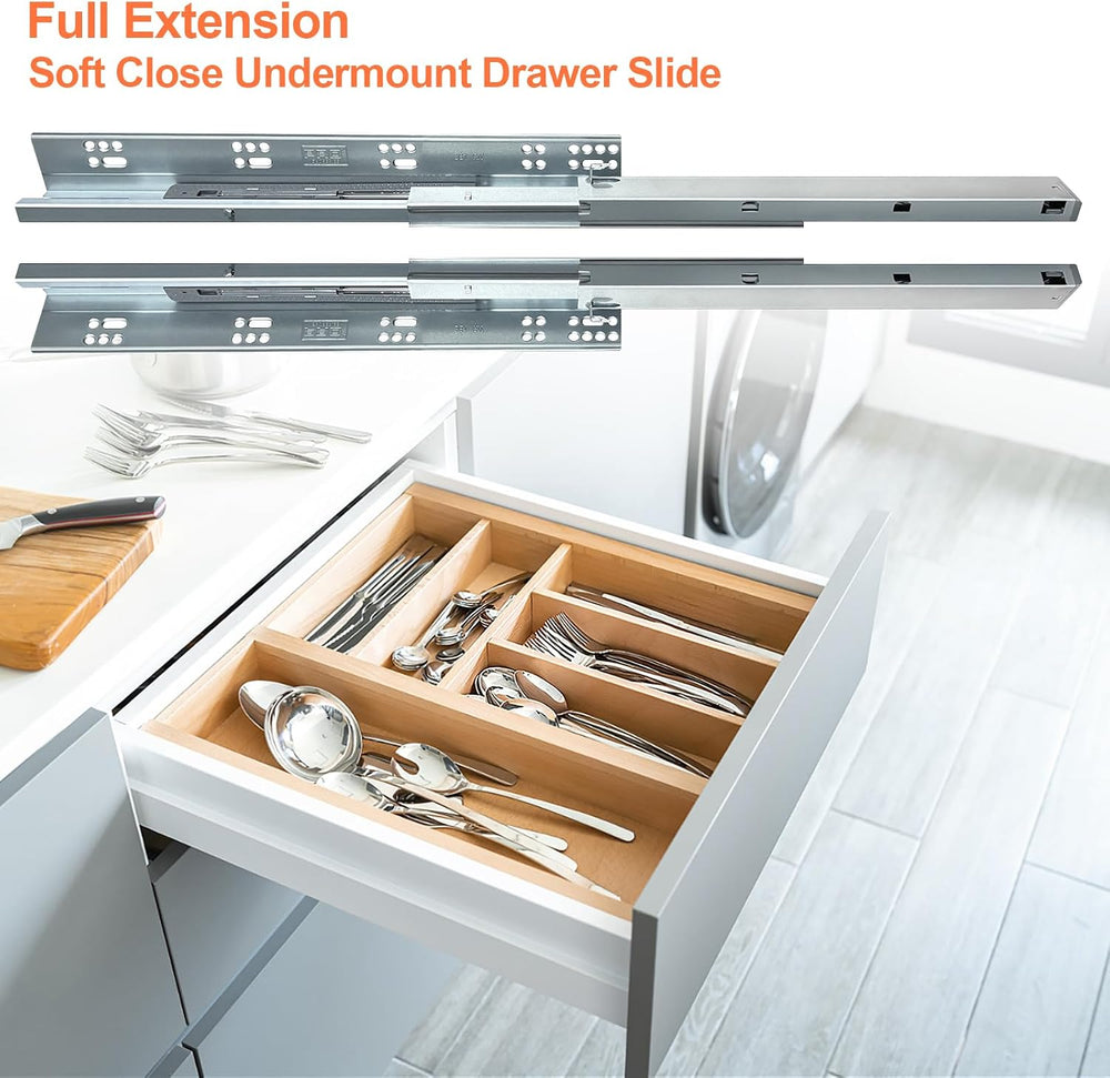 21 Inch Undermount Soft Close Drawer Slides Full Extension Concealed Bottom M...