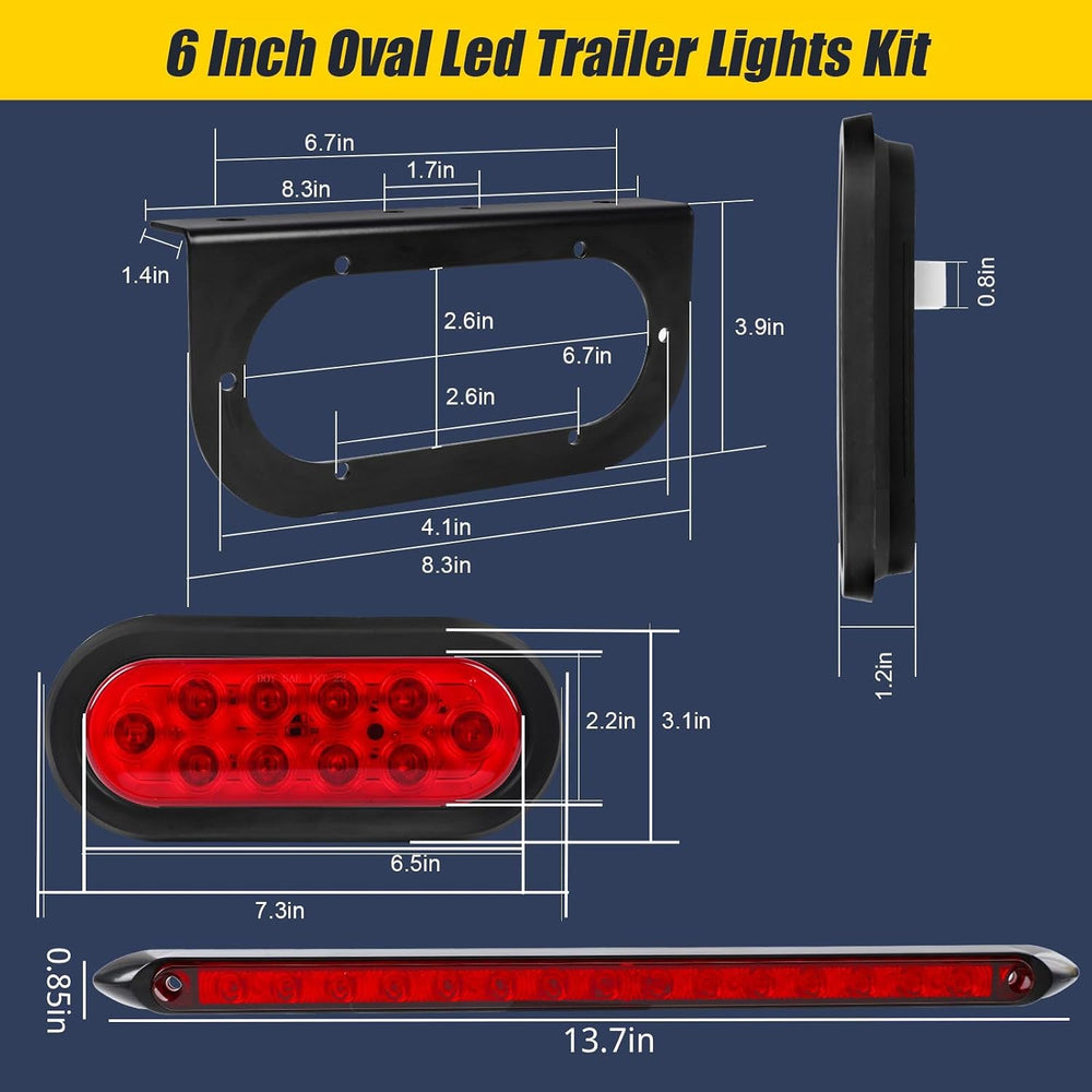 6 Inch Oval Led Trailer Lights Kit with Mounting Bracket