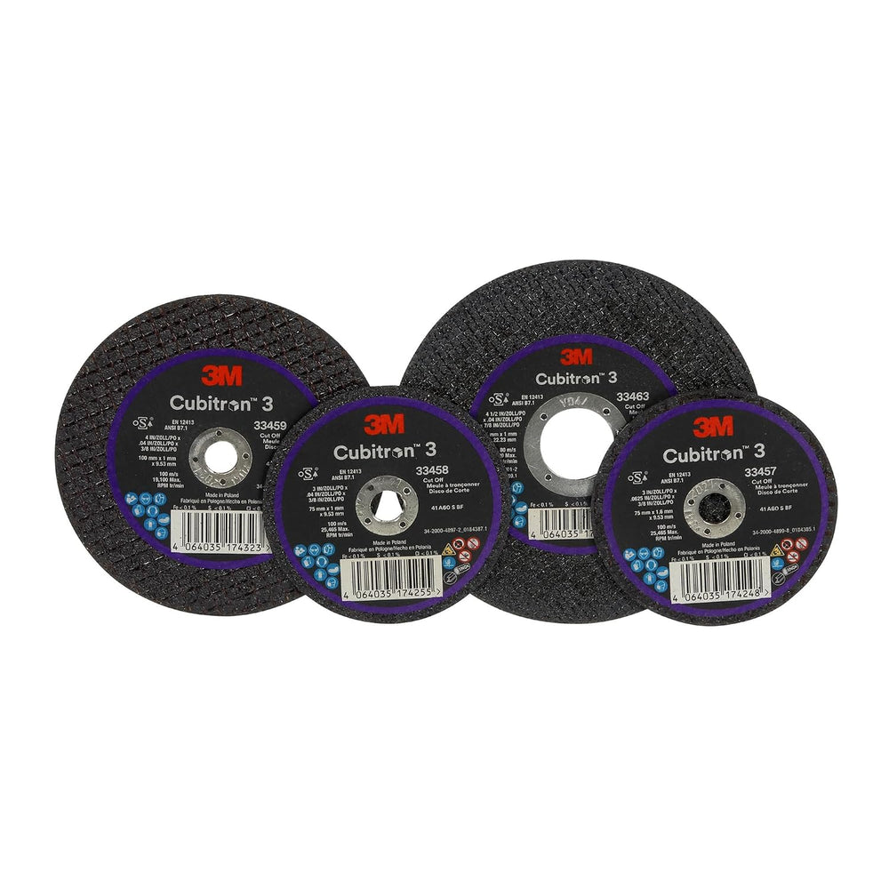 3M Cubitron 3 Cut-Off Wheel 33458, 3 in x 0.04 in x 3/8 in, Long Lasting Perf...