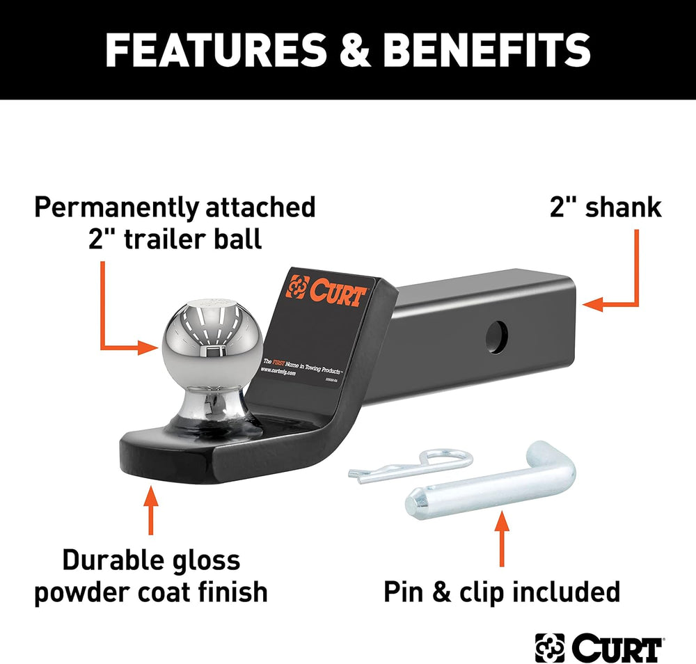 CURT 45134 Fusion Trailer Hitch Ball Mount with 2" Ball, 7,500 lb, 2&quo...