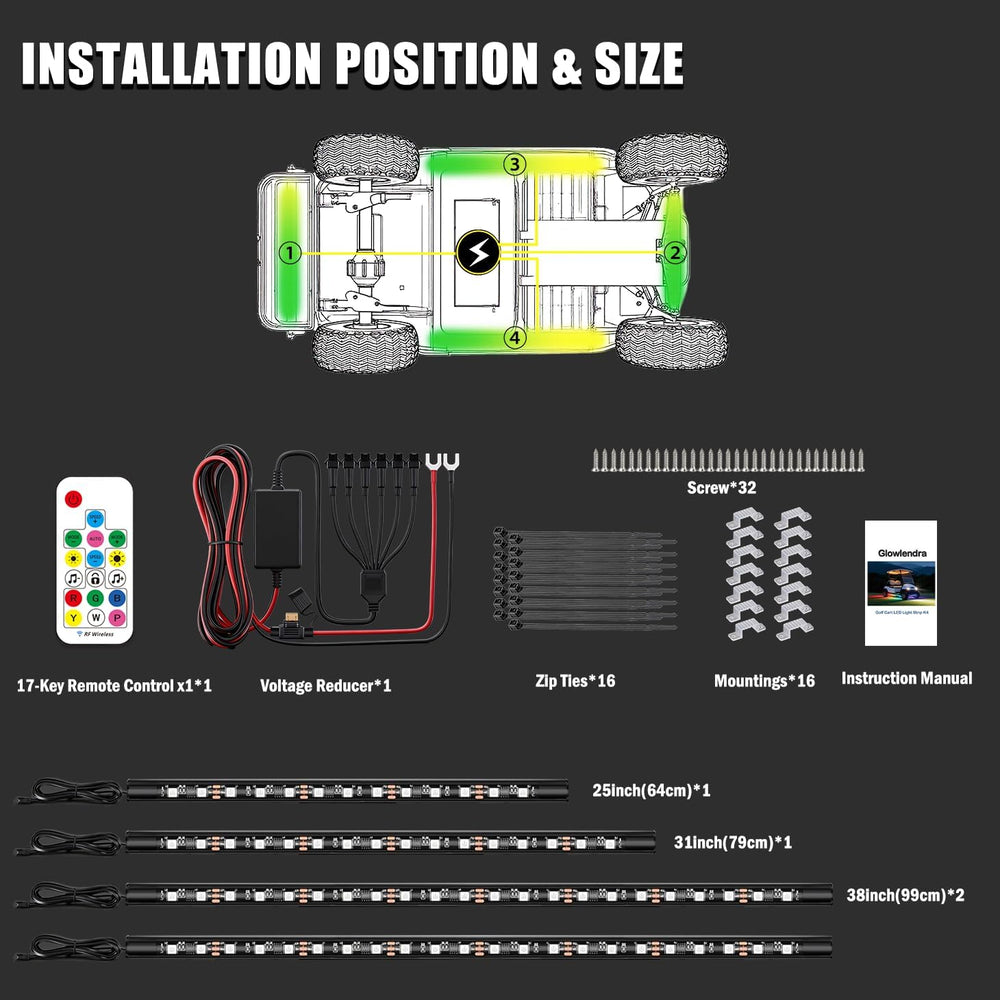 4PCS Golf Cart Underglow LED Light Kit with Built-in 12V-80V Voltage Reducer,...