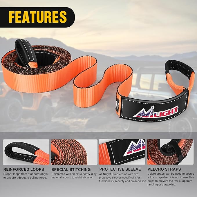 Nilight 3" x 30' Recovery Tow Strap Lab Tested 31, 500lbs Break Stre...