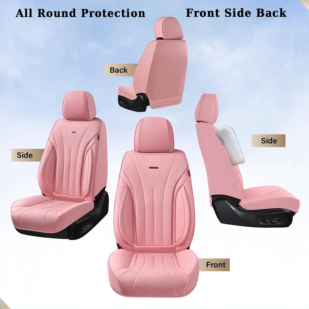 Coverado Seat Covers for Cars, Leather Car Seat Covers Full Set, Pink Waterpr...