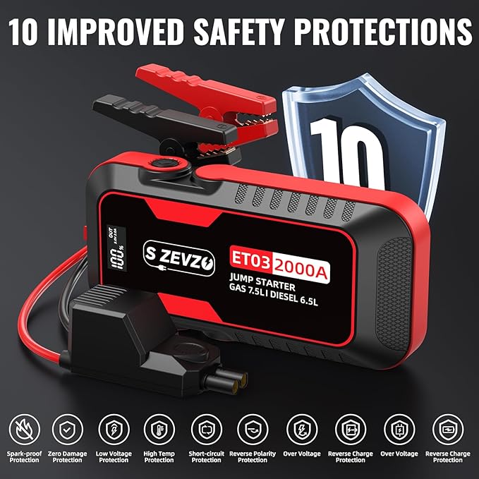 S ZEVZO ET03 Car Jump Starter 2000A Jump Starter Battery Pack