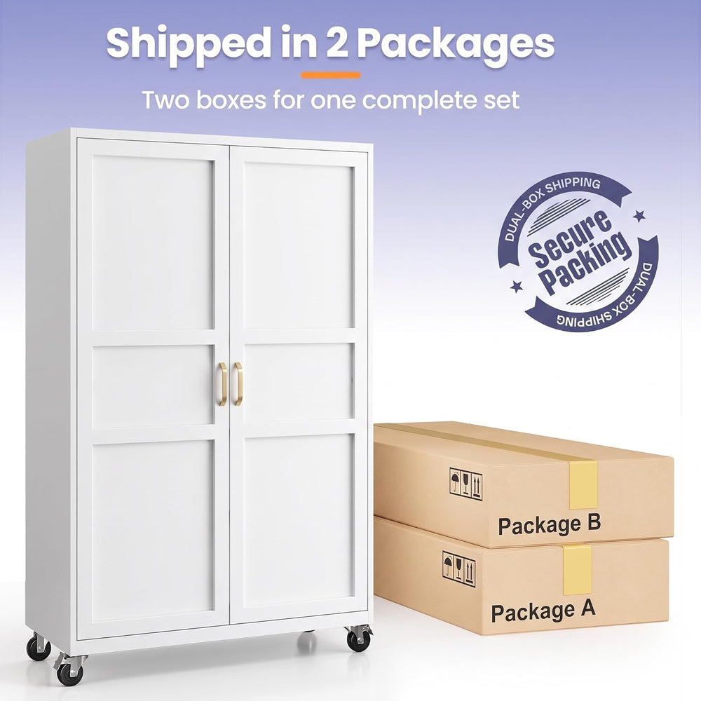 Metal Garage Storage Cabinet with Wheels, Wide & Deep Storage Cabinet wit...