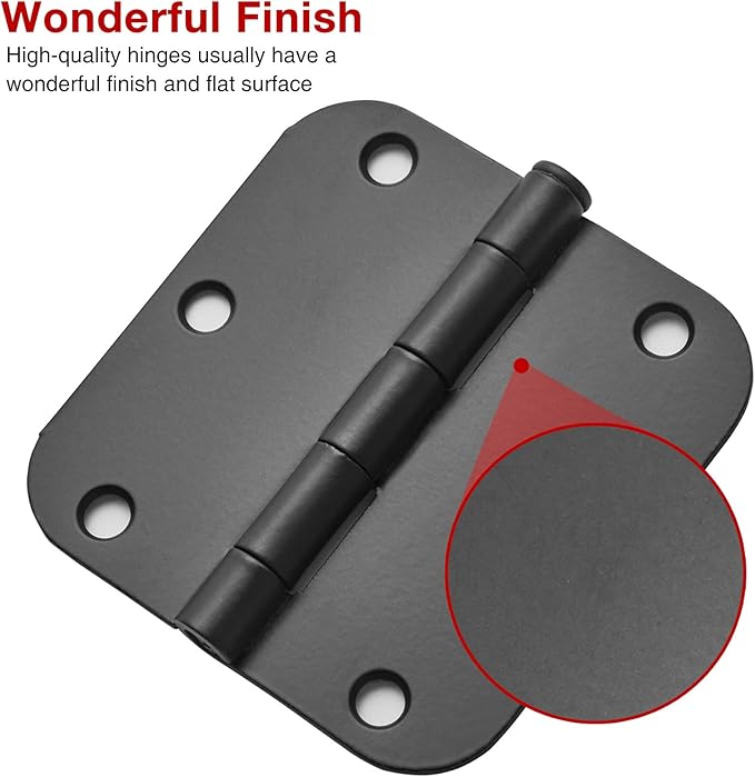 48 Pack Rounded Matte Black Door Hinges 3.5 Inch 5/8" Radius