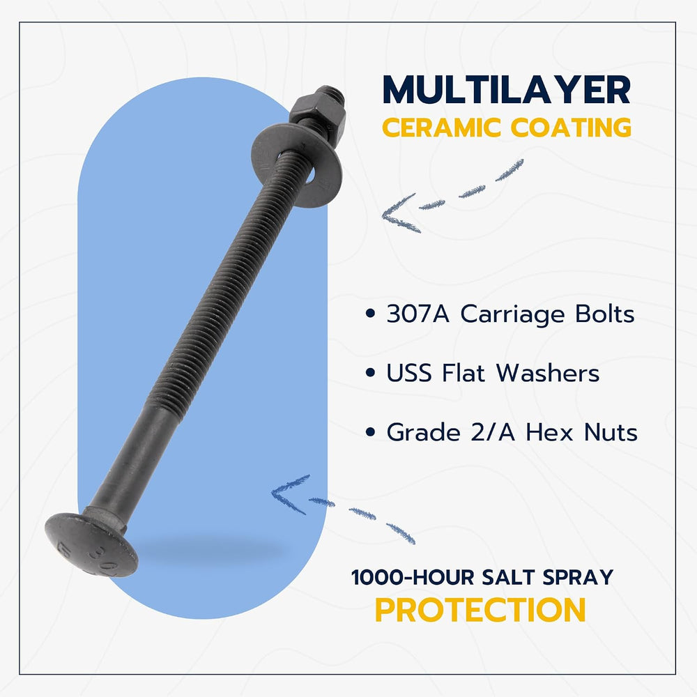 3/8" x 8" (25 Pack) Black Carriage Bolt Kit, Grade 307A, Ceramic Co...