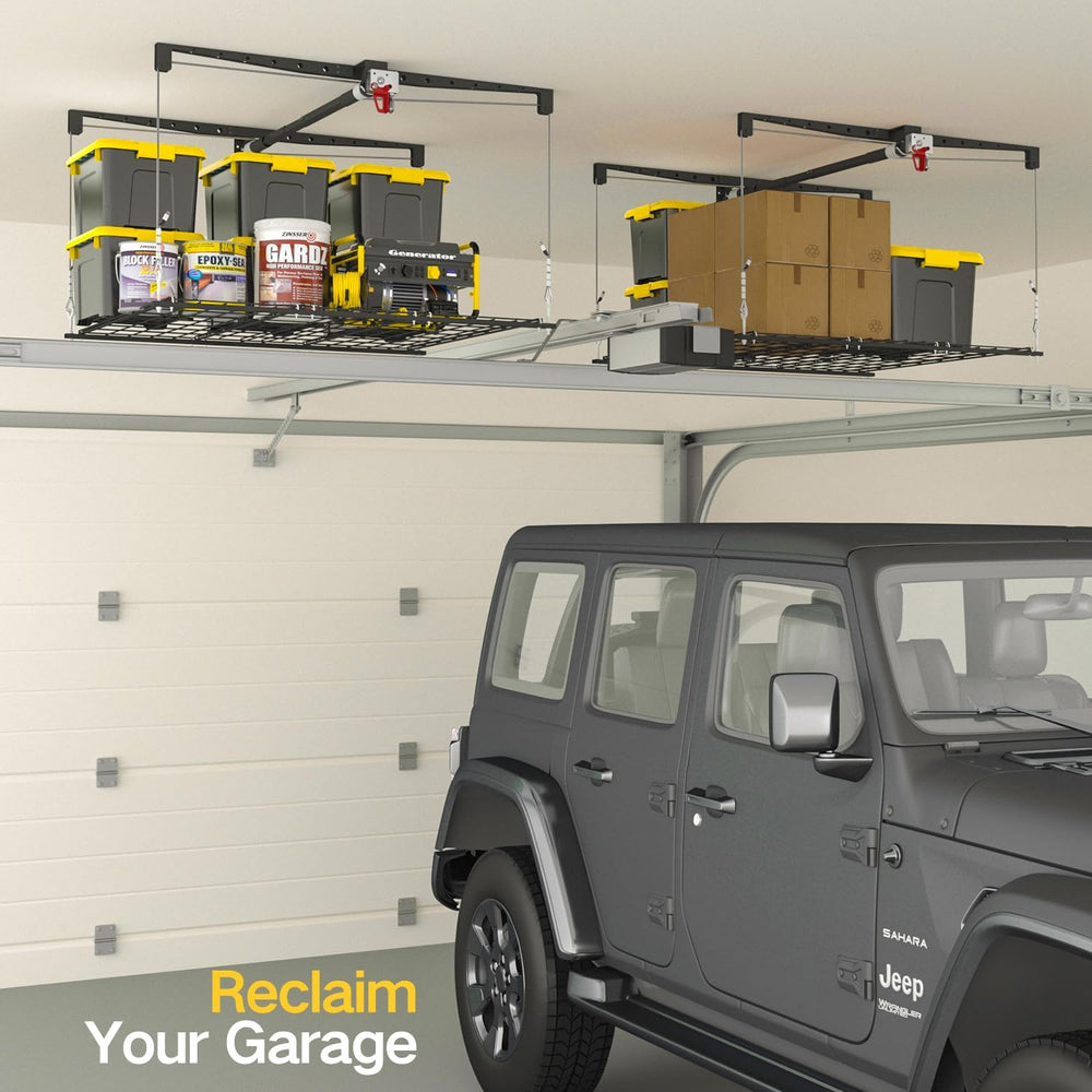 Overhead Garage Storage Rack for 8-10ft Ceiling, Heavy-duty 4x4 FT Garage Cei...