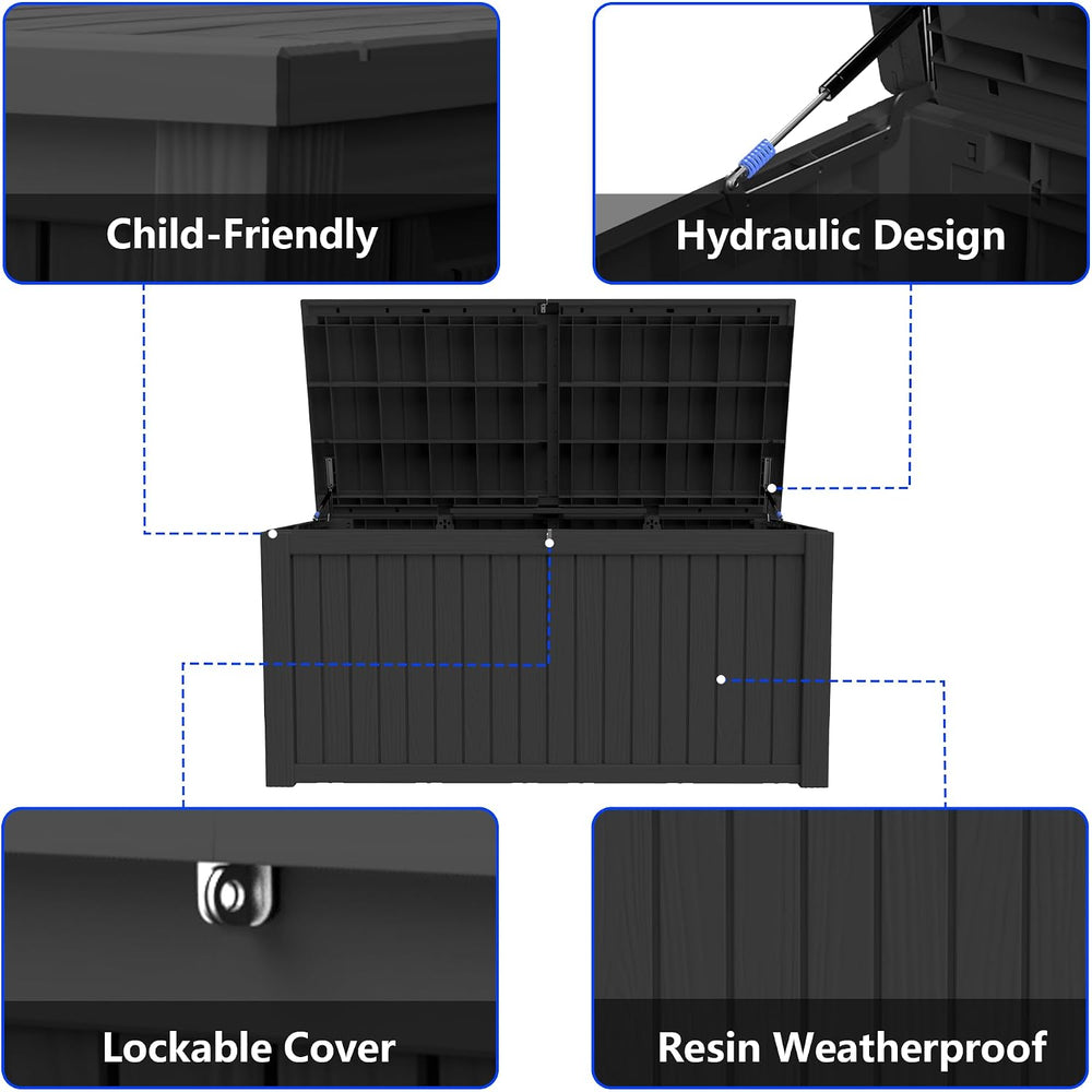 300 Gallon Outdoor Storage Box Resin Deck Box All Weather Waterproof Large Lo...