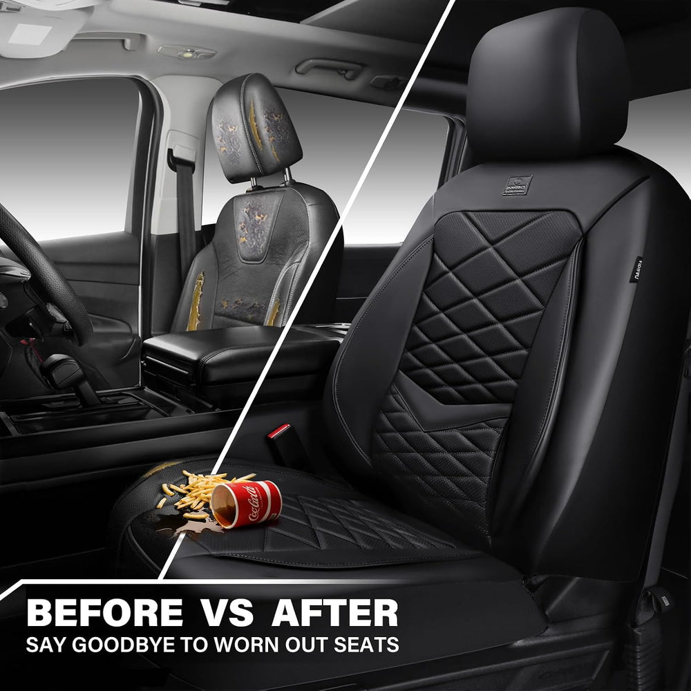 CAR PASS Luxury Nappa Leather Front Seat Covers, Waterproof 3D Foam Seat Cove...