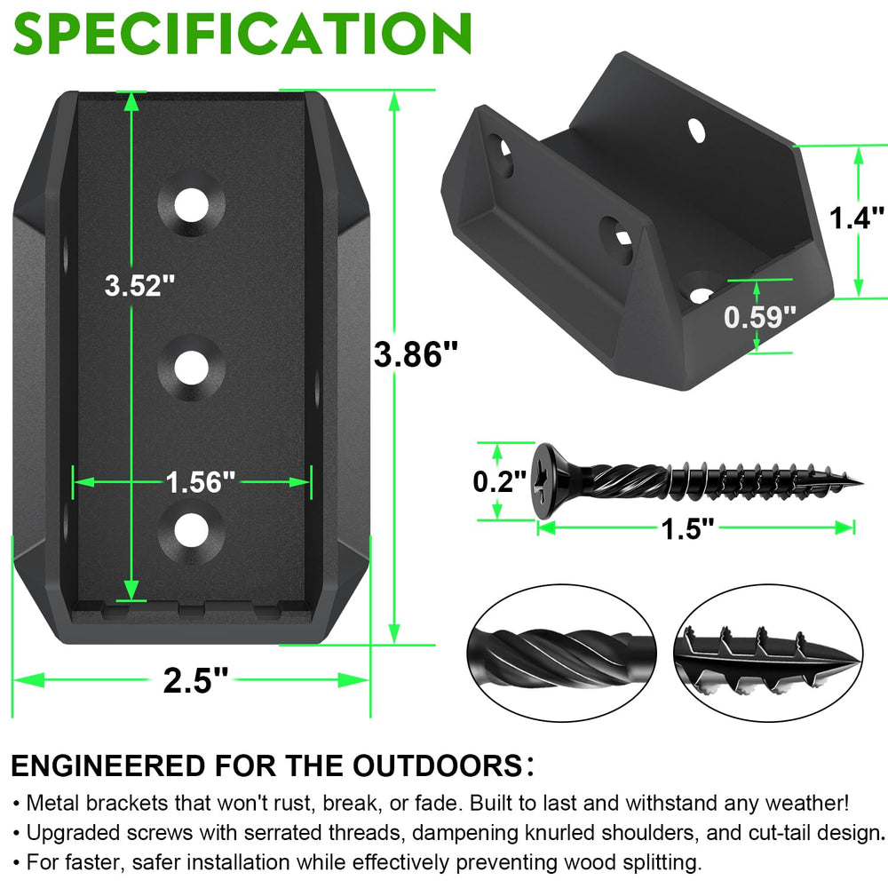 50 Pcs Heavy Duty ADC-12 Aluminum Deck Railing Brackets for 2x4 (Actual 1 ½&q...