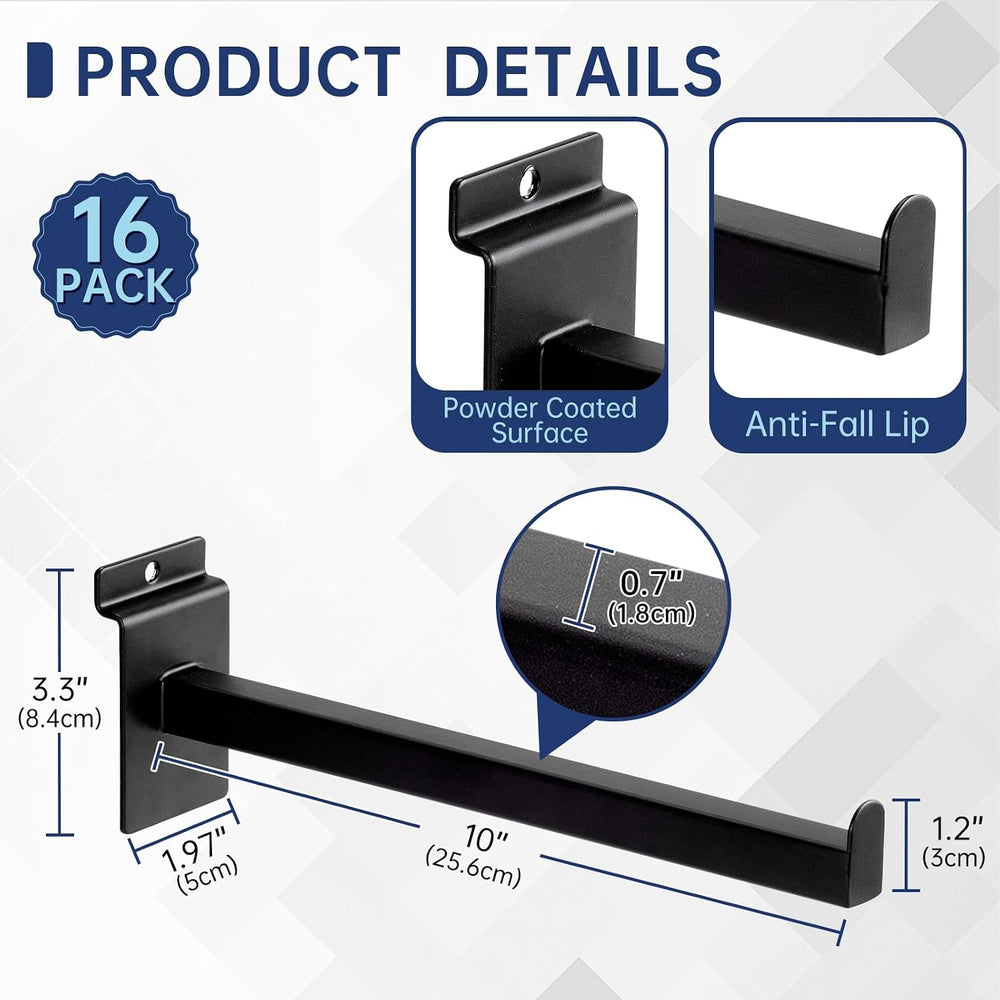 16 Pack Heavy Duty Tube Slatwall Shelf Brackets, Metal Tubular Slat Wall Brac...