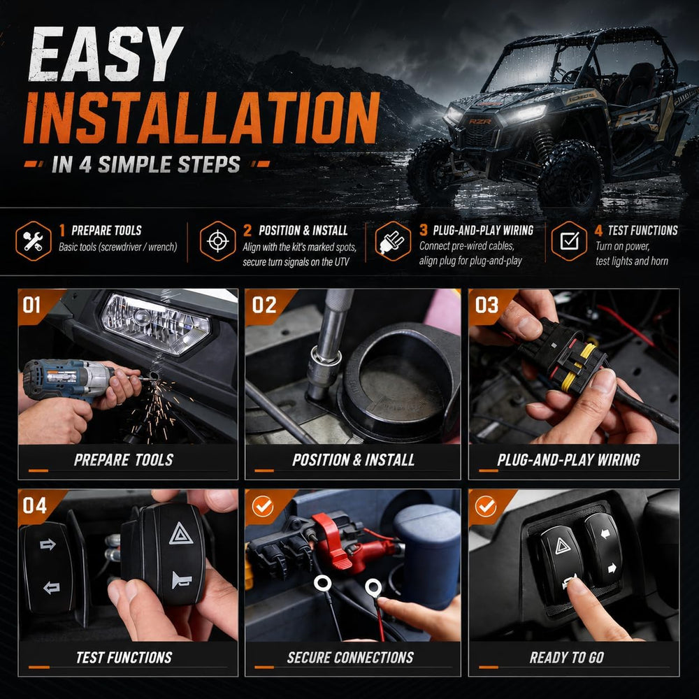 UTV Turn Signal Kit with Spare Bulb Assurance, 110dB Horn, Pre-Wired Plug-and...