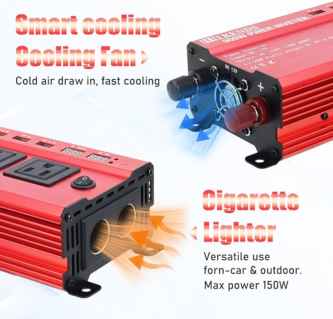 HITRENDS 900W Inverter for Car Power Inverters, 12V DC to 110V AC Converter