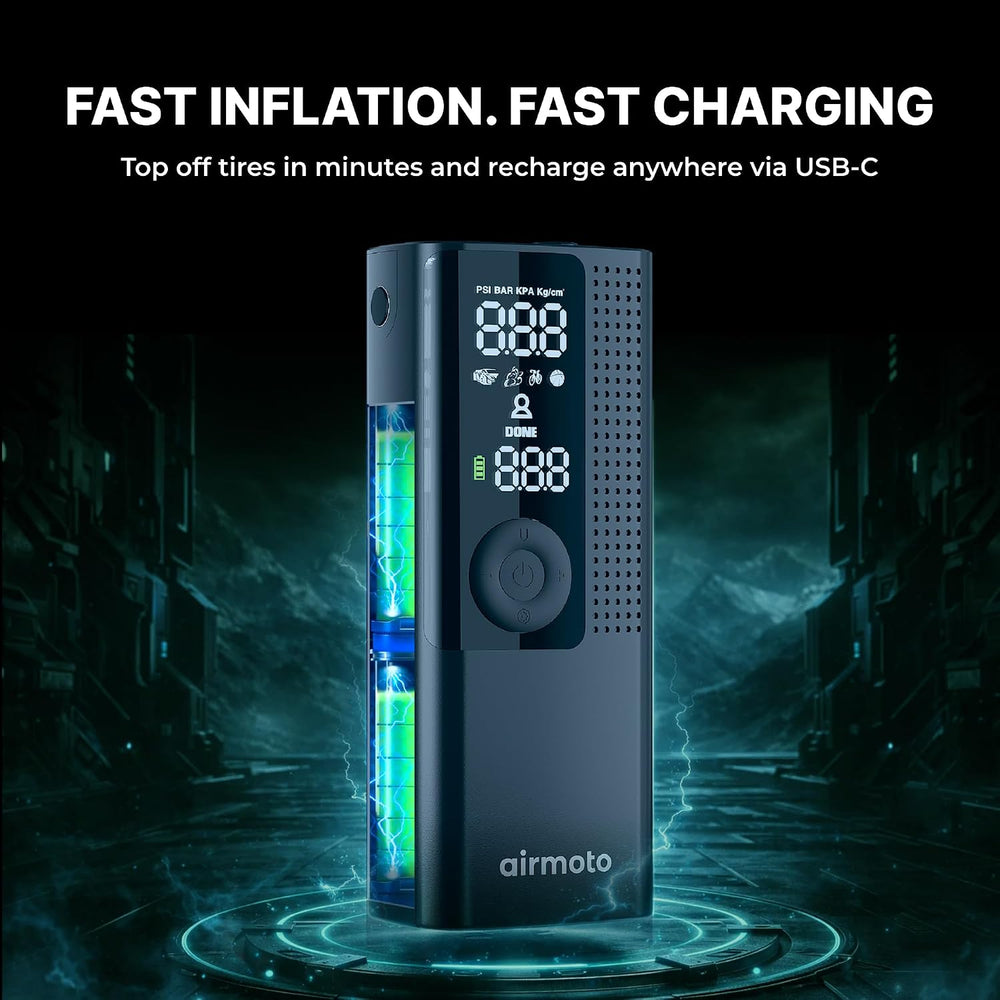 Airmoto Portable Tire Inflator and Car and Home Charger Bundle