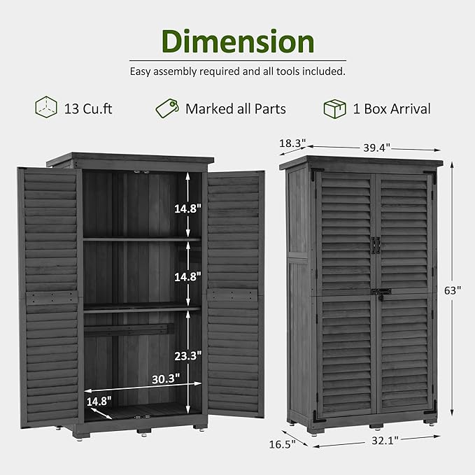 MCombo Outdoor Storage Cabinet, Garden Storage Shed, Outside Vertical Shed
